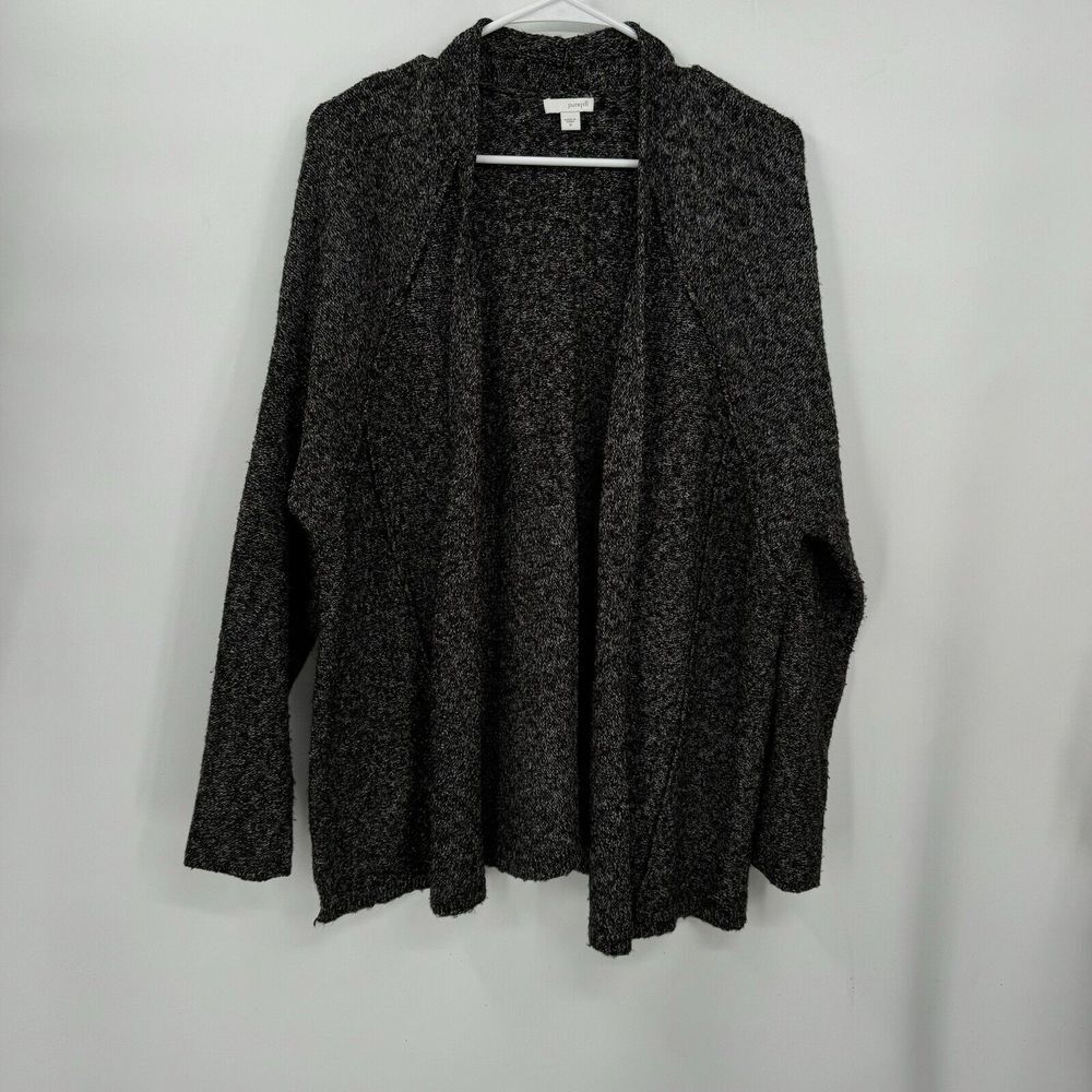 Pure Jill‎ M Cardigan Womens Black White Marled Open Front Textured Knit Sweater